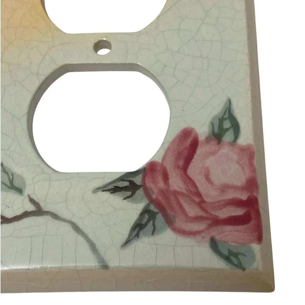 Ceramic Duplex Outlet Cover Pink Roses Made in Canada